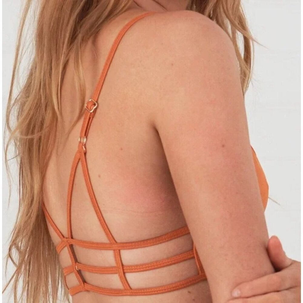 One Teaspoon Eagle Shadows Strappy Bikini Swimsuit Size XS Copper - Picture 3 of 7